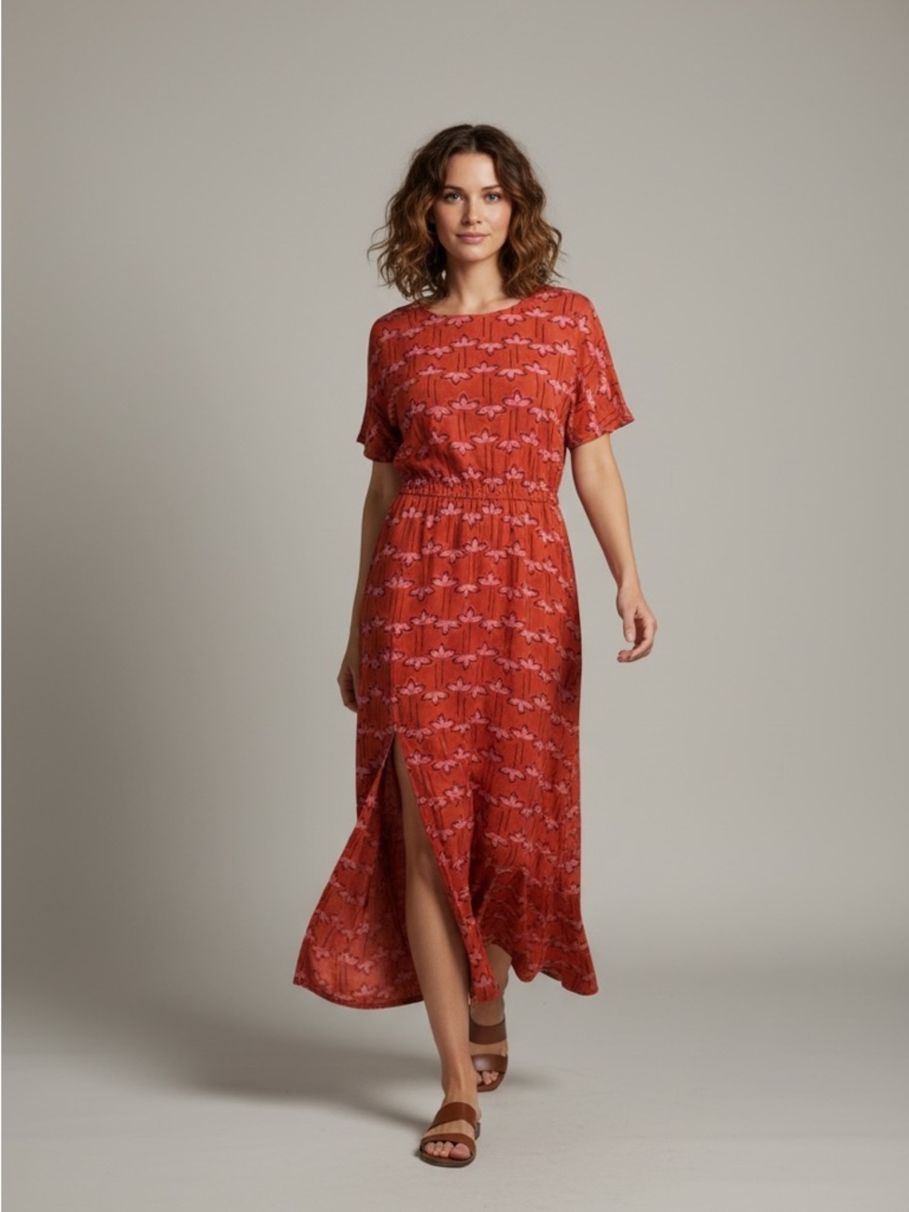 MATA TRADERS Aimee Maxi Dress Daisy Coral Embroidered Handmade Cotton sz M